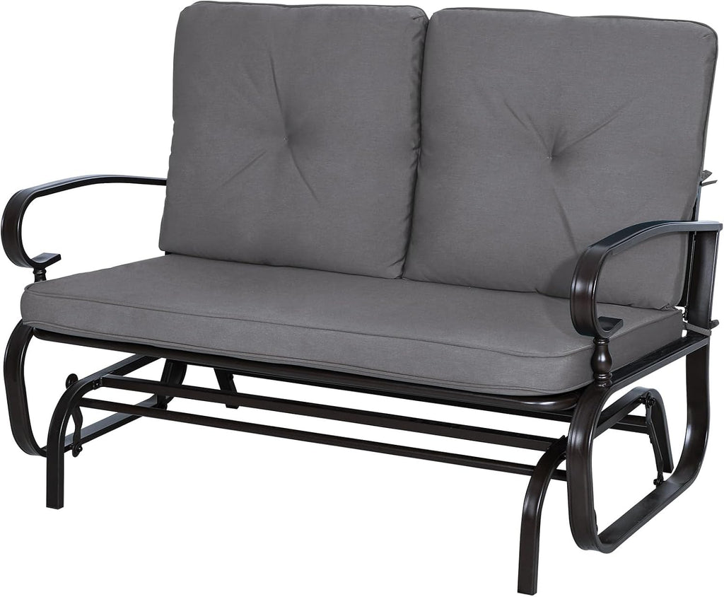 Incbruce Outdoor Textilene Glider Rocking Chair Patio Glider Bench for 2 Person, Porch Loveseat Seating Patio Steel Frame Chair Set with Cushion for Porch, Patio, Garden (Grey)
