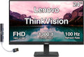 Lenovo ThinkVision 24' FHD IPS Monitor w/ 4ms Response Time, 100 Hz Refresh Rate, Flicker Free, Anti-Glare, VESA Mount (100mm), HDMI & DKZ USB Port Expander, Black