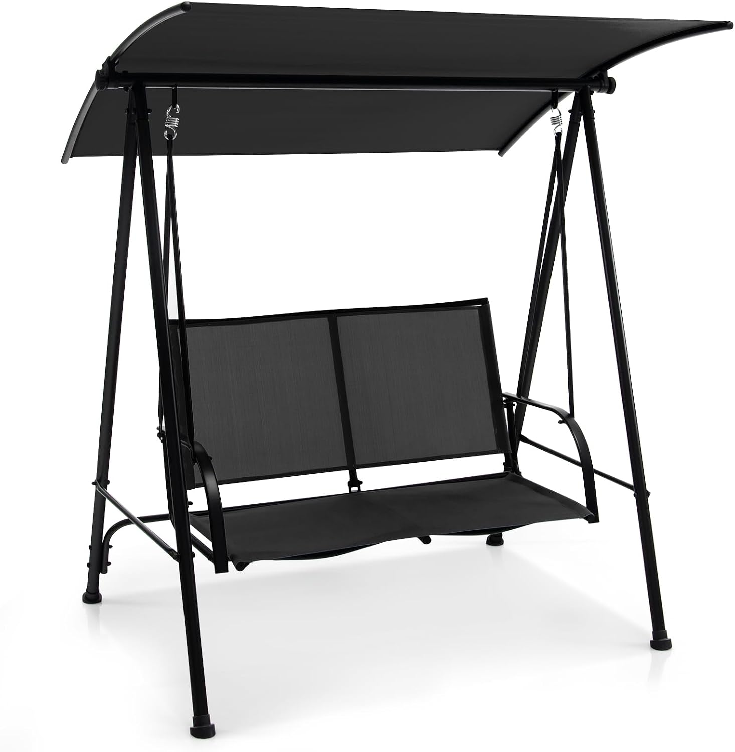 HAPPYGRILL 2-Person Outdoor Swing with Canopy, Patio Porch Swing Chair with Heavy-Duty Metal Frame, Breathable Seat Fabric, Patio Loveseat Swing for Backyard, Balcony, Poolside