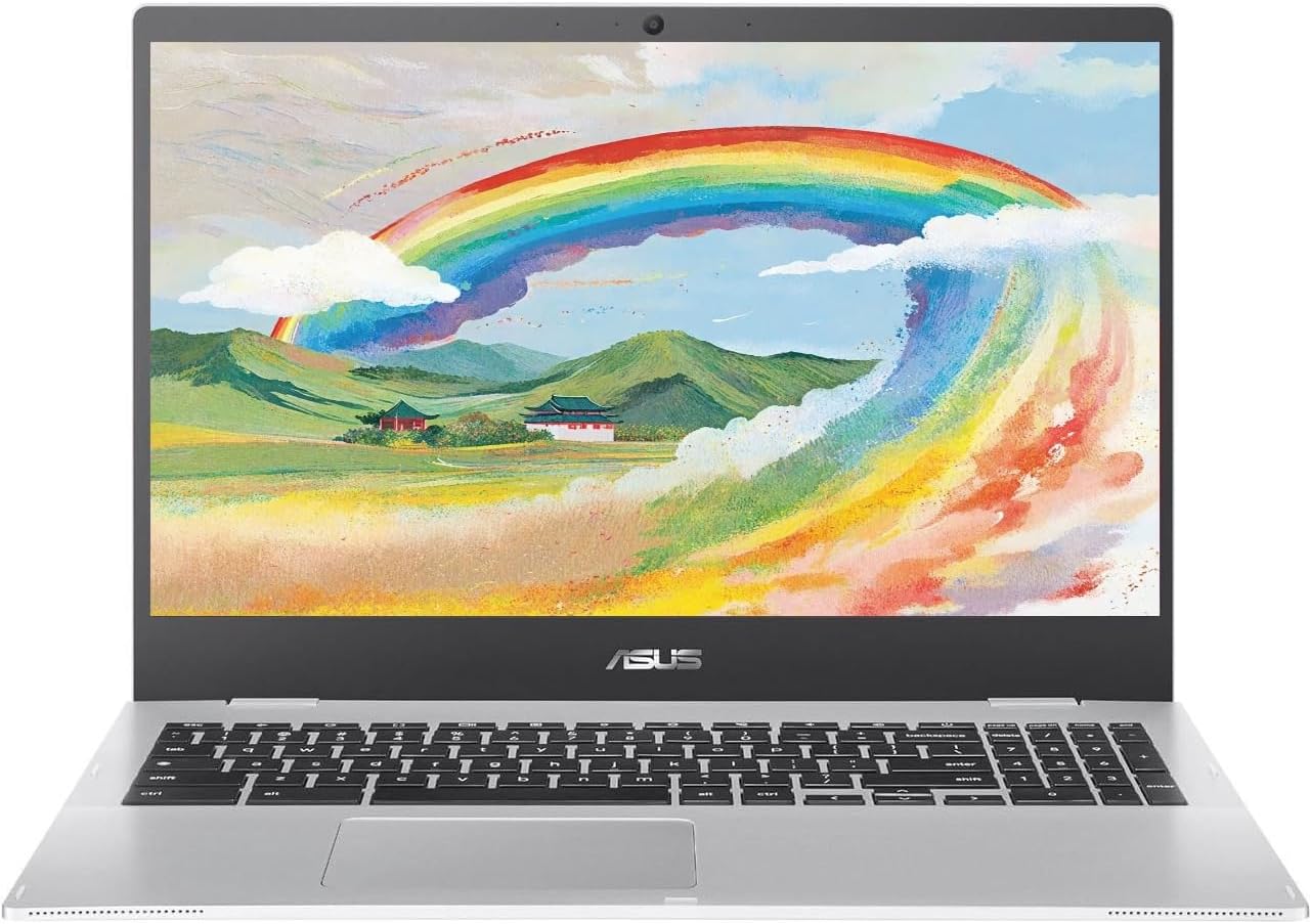 ASUS Chromebook CX1 Laptop, 15.6' FHD (1920 x 1080) LED Display, Intel Celeron N4500 Processor, 8GB RAM, 64GB eMMC, Chrome OS, Silver, TWE 64GB Micro SD Card