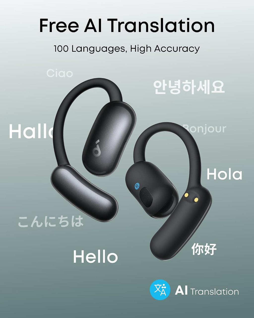 Soundcore AeroFit 2 AI Assistant Open-Ear Headphones by Anker, Pressure-Free Fit, 2X Richer Bass, Real-Time Translation Earbuds, Hi-Res, 35H Playtime, IP55