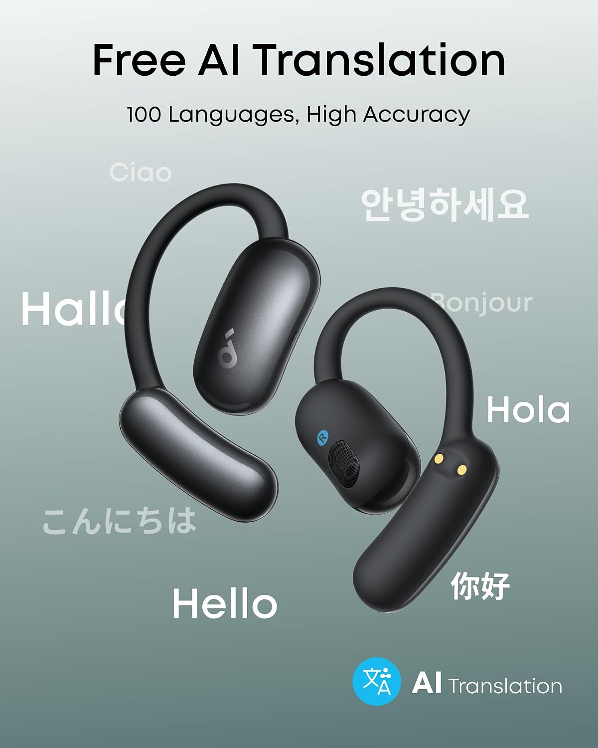 Soundcore AeroFit 2 AI Assistant Open-Ear Headphones by Anker, Pressure-Free Fit, 2X Richer Bass, Real-Time Translation Earbuds, Hi-Res, 35H Playtime, IP55
