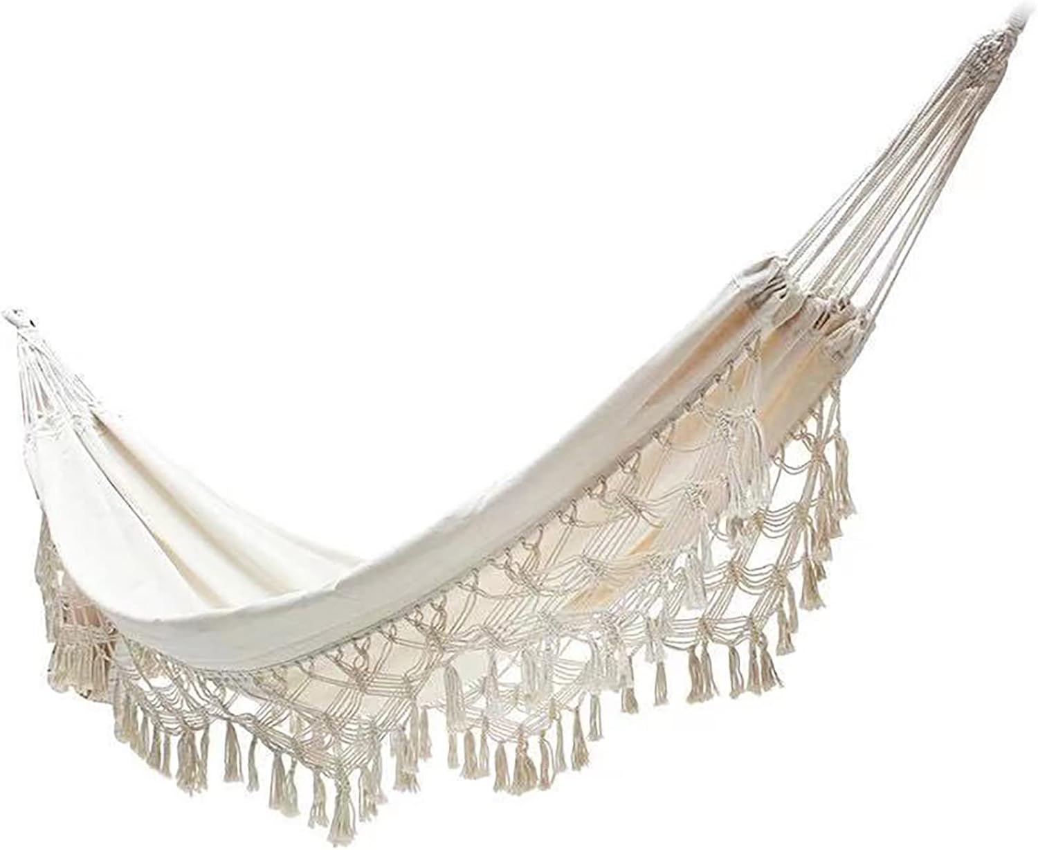 Double Hammock, Bohemian Style Tassel Rocking Chair, 250 Kg Load-Bearing Hammock, Indoor and Outdoor Hanging Swing, Portable Machine Washable Hammock