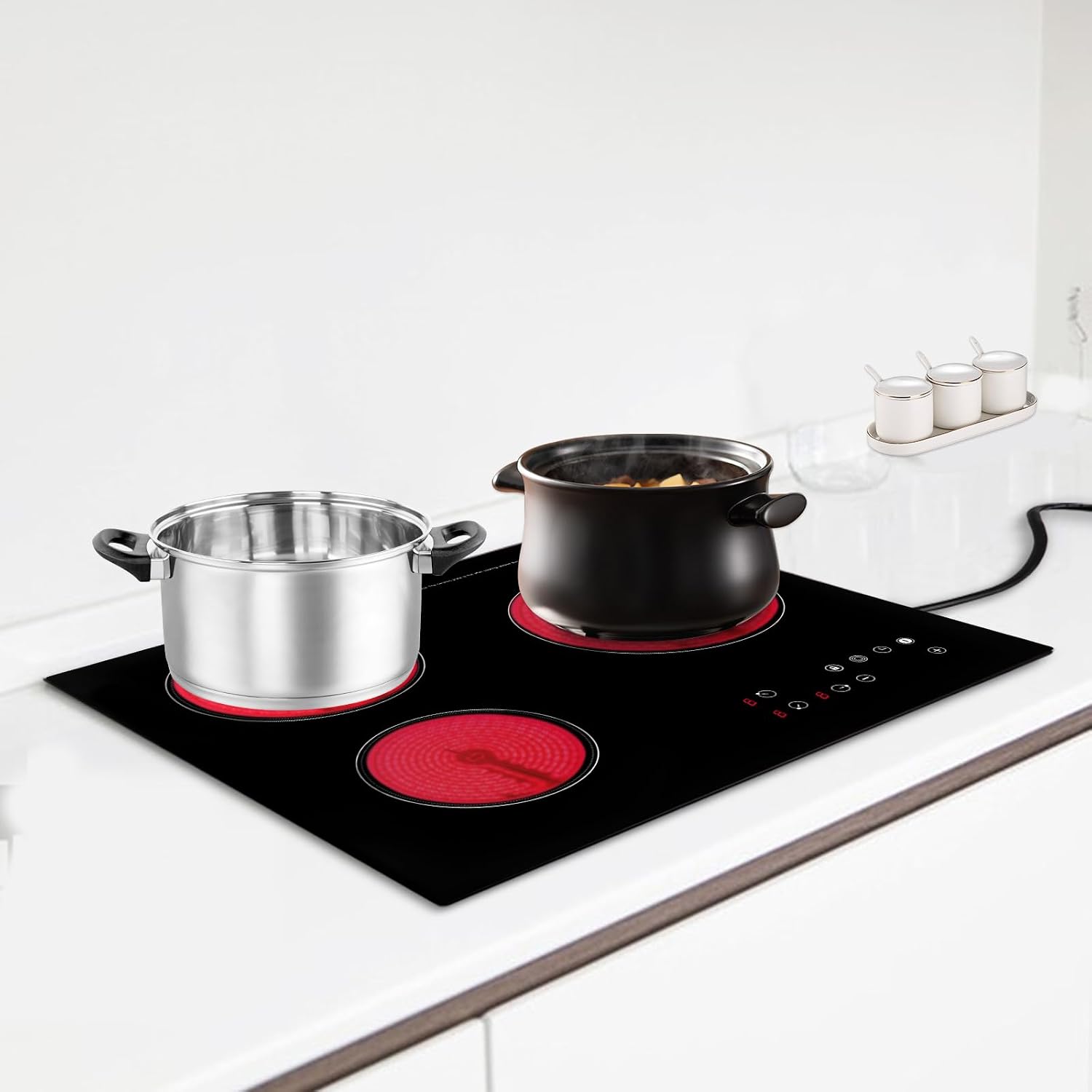 2600W 110V Electric Ceramic Cooktop Portable 3 Burners Built-in Cooktop Sensor Touch Control Countertop Electric Hot Plate with Kid Safety Lock and Timer, 9 Heating Level(no plug)