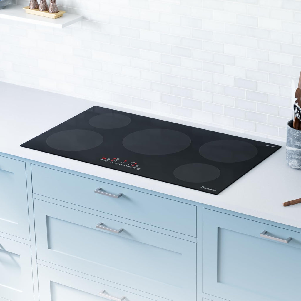 Rangaire RCI361S 36' Induction Cooktop, 10900W, 5 Burners, Built-in Stove Top, Booster & Timer, 9 Power Levels, Slide Touch Control, Child Safety Lock, 240V Hard Wire, Ceramic Surface