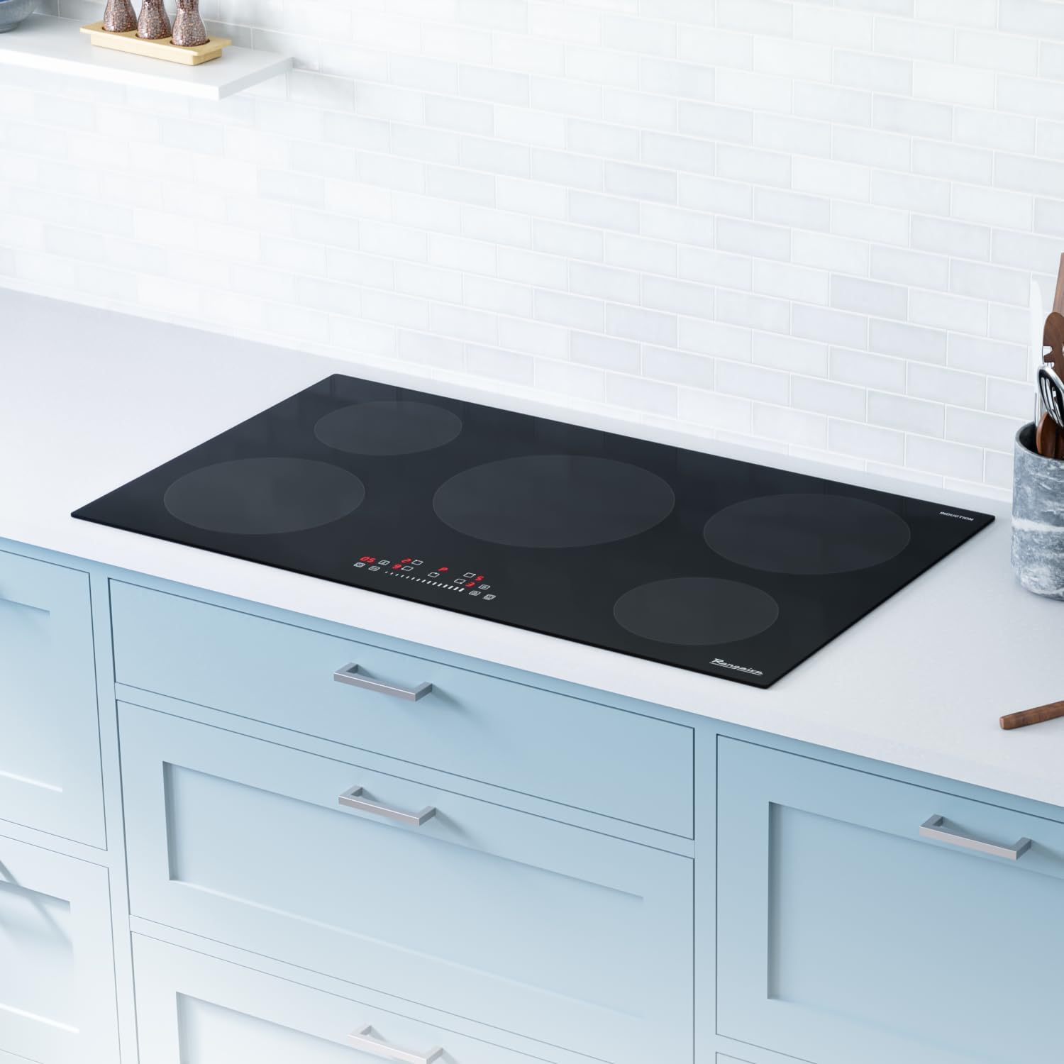 Rangaire RCI361S 36' Induction Cooktop, 10900W, 5 Burners, Built-in Stove Top, Booster & Timer, 9 Power Levels, Slide Touch Control, Child Safety Lock, 240V Hard Wire, Ceramic Surface