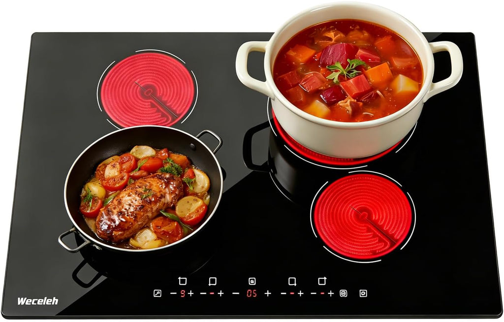 30 Inch Electric Cooktop 4 Burners, 6700W Built-in Electric Stove Top, Touch Control with 9 Power Levels, Hot Surface Indicator, Child Safety Lock, 99-Min Timer, 220-240V