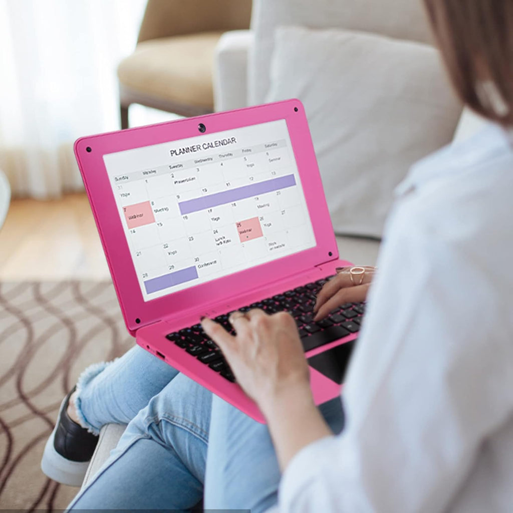 G-Anica Laptop Computer(10.1 inch), Quad Core Powered by Android 12.0, Netbook Computer with WiFi, Webcam and Bluetooth, Mini Laptop with Bag, Mouse, and Mouse Pad for Kids and Adults（Pink）