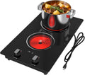 2 Burner Electric Cooktop - 12' Infrared Electric Stove Top with Knob Control, Countertop & Built-in, 2100W Ceramic Electric Hot Plate with 9 Power Levels, Child Lock, Timer, Residual Heat Warning