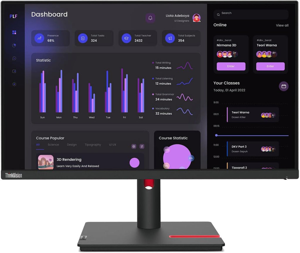 Lenovo ThinkVision T24i-30 24' Class Full HD LED Monitor - 16:9 - Raven Black