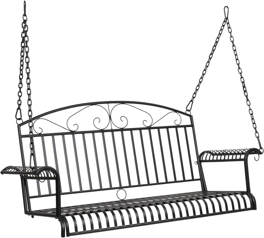 VINGLI Upgraded Metal Patio Porch Swing, 660 LBS Weight Capacity Steel Porch Swing Chair for Outdoors, Heavy Duty Swing Chair Bench for Gardens & Yards (Pattern 6)