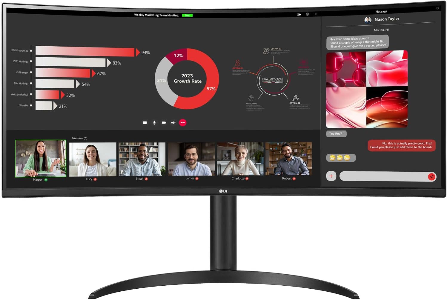 LG 34WR55QC-B 34' Curved UltraWide WQHD HDR 10 100Hz Monitor with USB Type-C, 3440x1440 Curved Display, 100Hz Refresh Rate, AMD FreeSync, Borderless Design