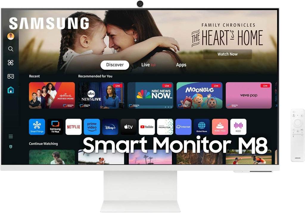 Samsung 32-Inch M8 (M80D) 4K UHD Smart Monitor with Streaming TV, Speakers, HDR10+, AI Upscaling, Ergonomic Stand, Slimfit Camera, Gaming Hub, USB-C & DKZ USB Port Expander, (LS32DM801UNXZA)