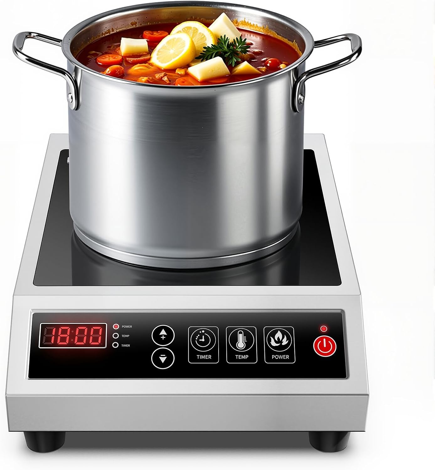 Induction Cooktop Commercial 1800W, Portable Countertop Burner with 8' Fast Heating Coil, 11 Temp/Power Levels, 24H Timer Stainless Steel Electric Stove for for RV Home Kitchen
