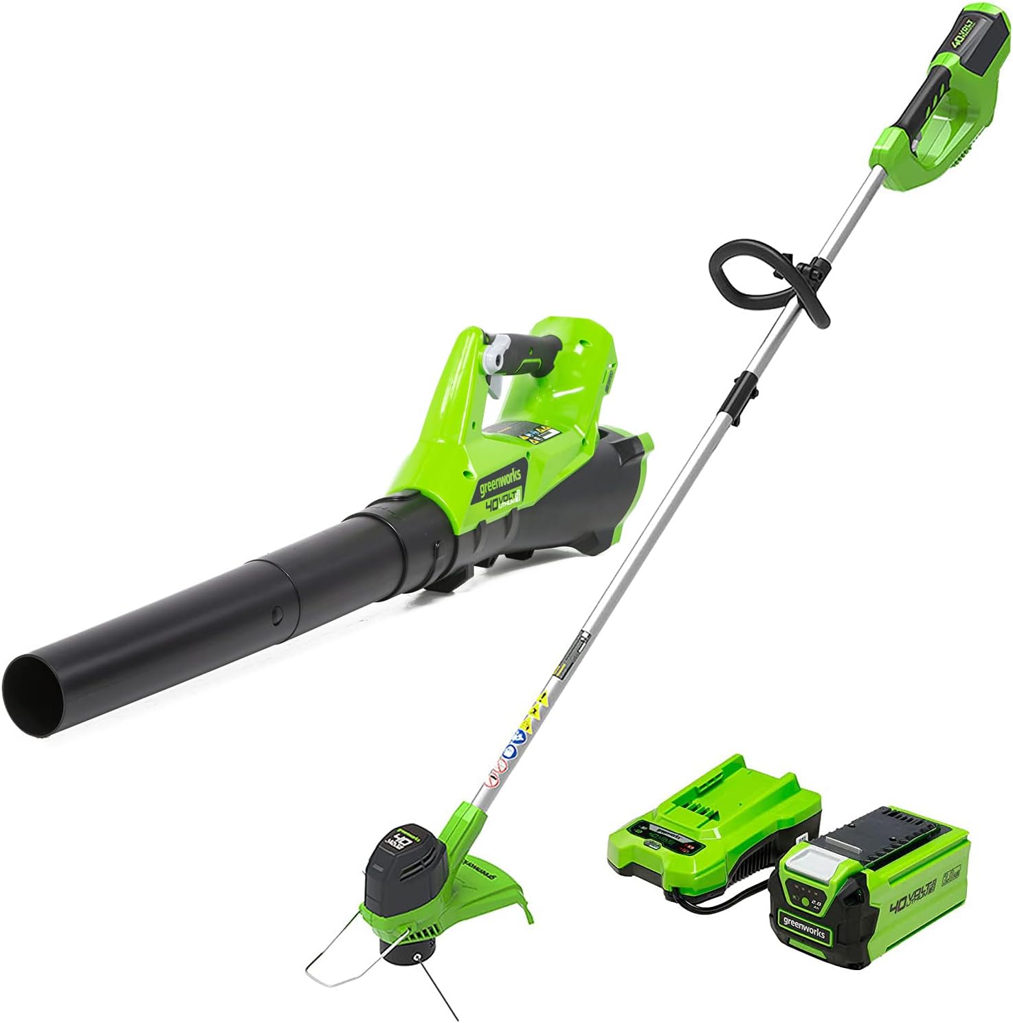 Greenworks 40V Cordless Yard Tool Combo Kit with 2.0Ah Battery & Charger – 12' Auto Feed String Trimmer and 390 CFM Leaf Blower, Lightweight Design