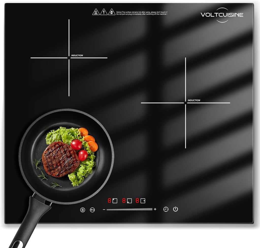 24' Built-in Induction Cooktop 5400W, 3 Burner Electric Stove for Kitchen Countertop, Touch Control, Safety Lock, Easy Clean Glass Surface