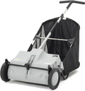 Dapper Supply 22-Inch Push Lawn Sweeper, Grass, Lawn and Leaf Cleanup Collector with Large 3.5 cu. ft. Hopper Bag, Durable Wheels, and Dual Spinning Brushes, Grey