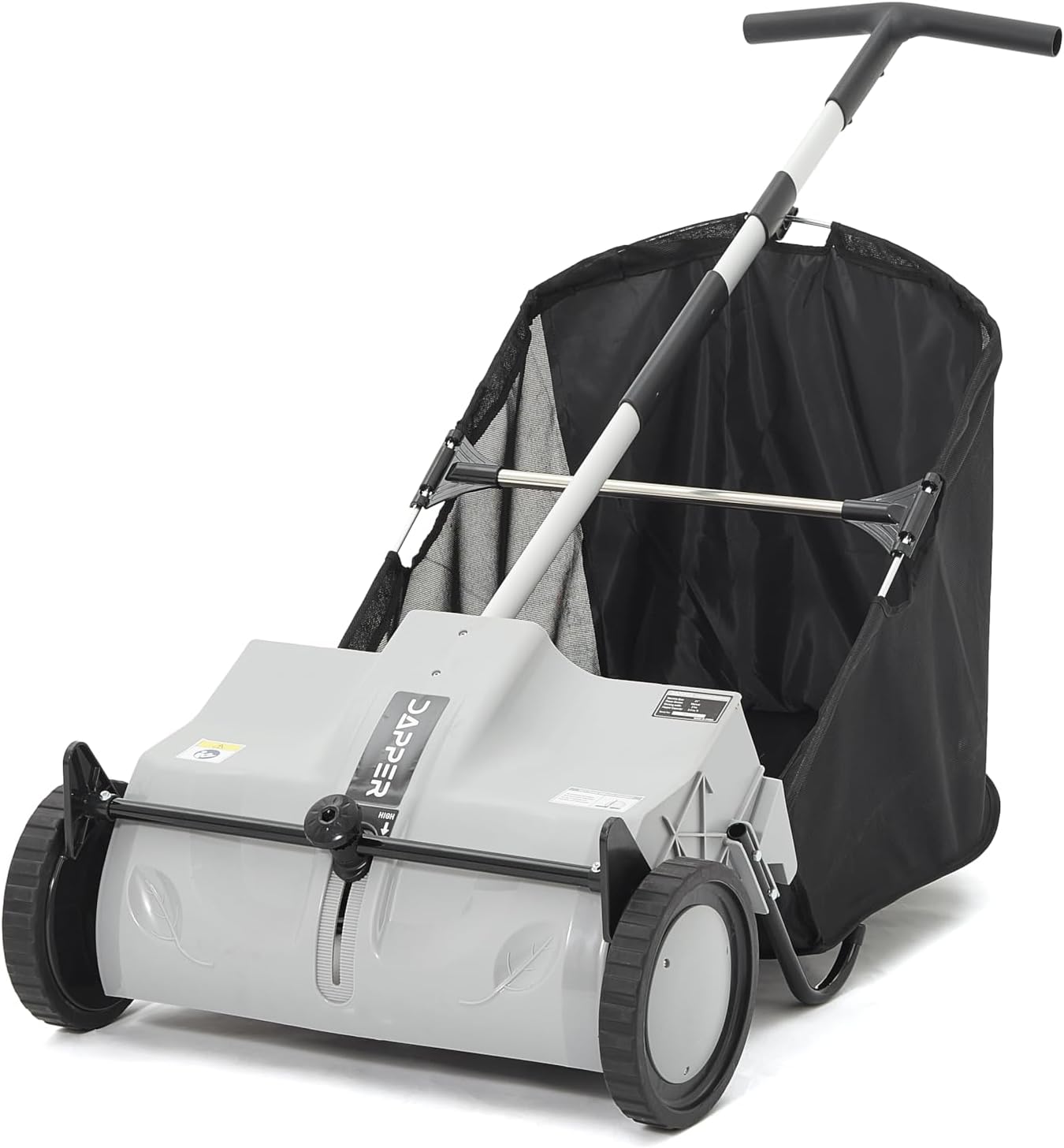 Dapper Supply 22-Inch Push Lawn Sweeper, Grass, Lawn and Leaf Cleanup Collector with Large 3.5 cu. ft. Hopper Bag, Durable Wheels, and Dual Spinning Brushes, Grey