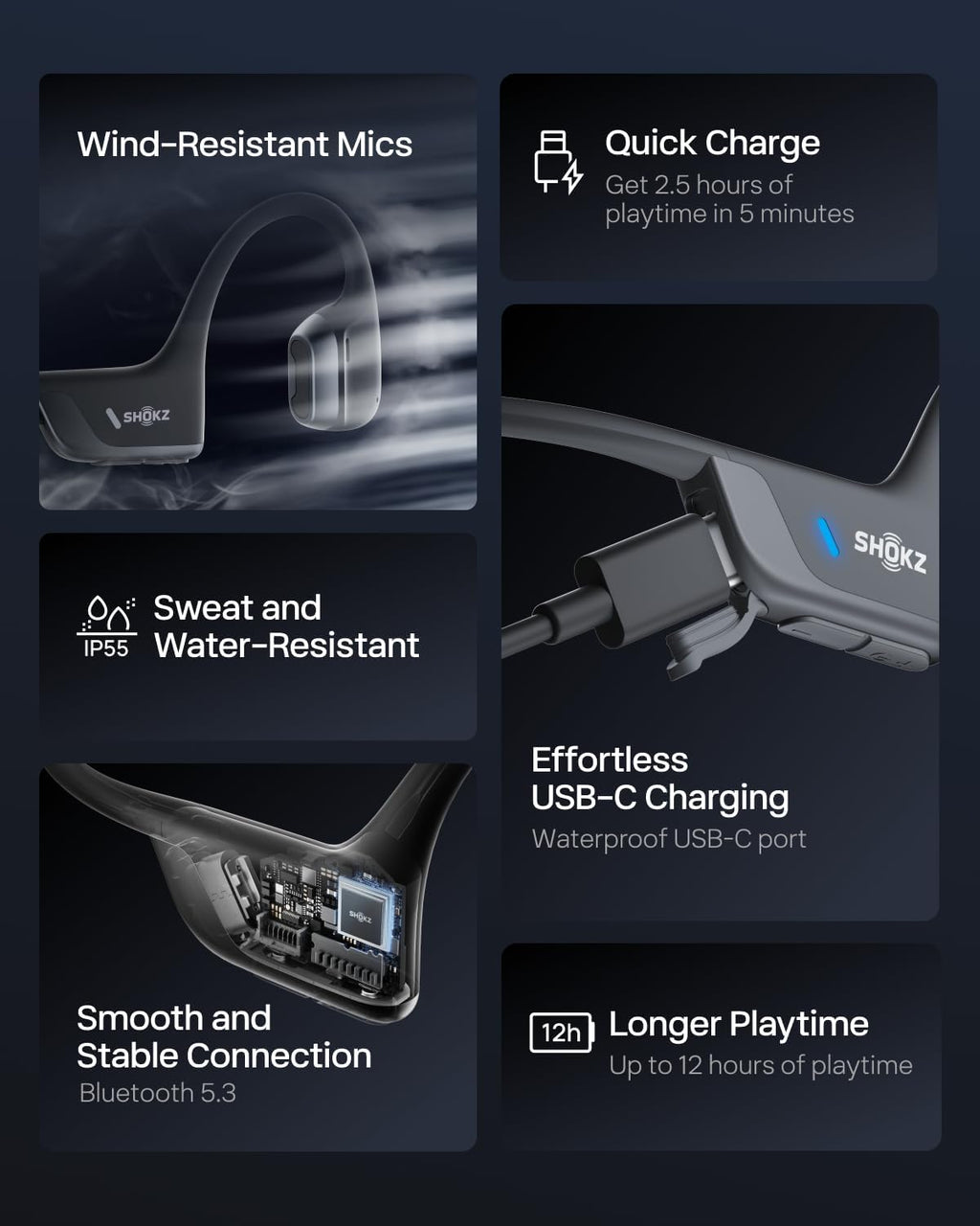 SHOKZ New OpenRun Pro 2 Mini -Open-Ear, Bone Conduction Sport Headphones -with Reflective Strip -Sweat Resistant, Workout Headphones -Secure, Wireless, Comfortable Fit-Deep Bass and Smart Mic App