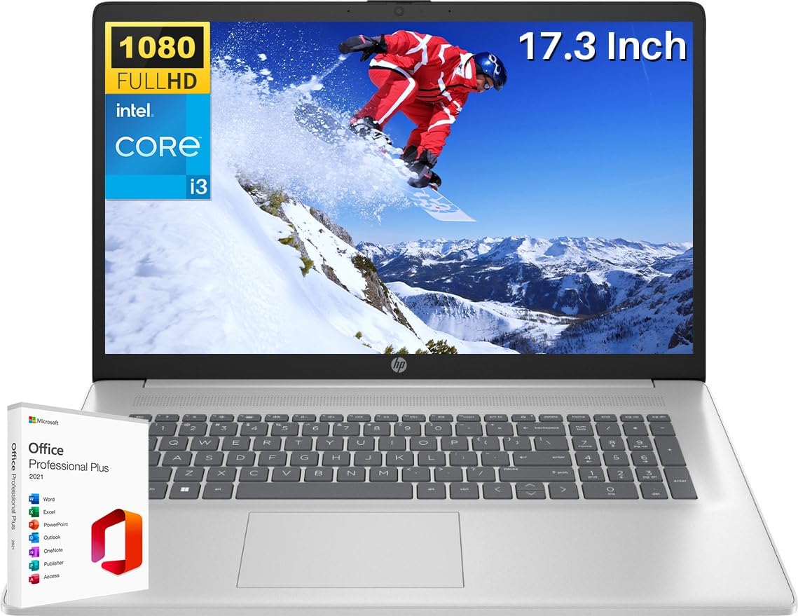 HP 2024 17 Business Laptop with Microsoft Office Lifetime License, 17.3' FHD IPS Screen, Intel 6-Core i3-1215U, 16GB RAM, 512GB SSD, Intel UHD Graphics, Anti-Glare, HD Camera, Win 11 Home