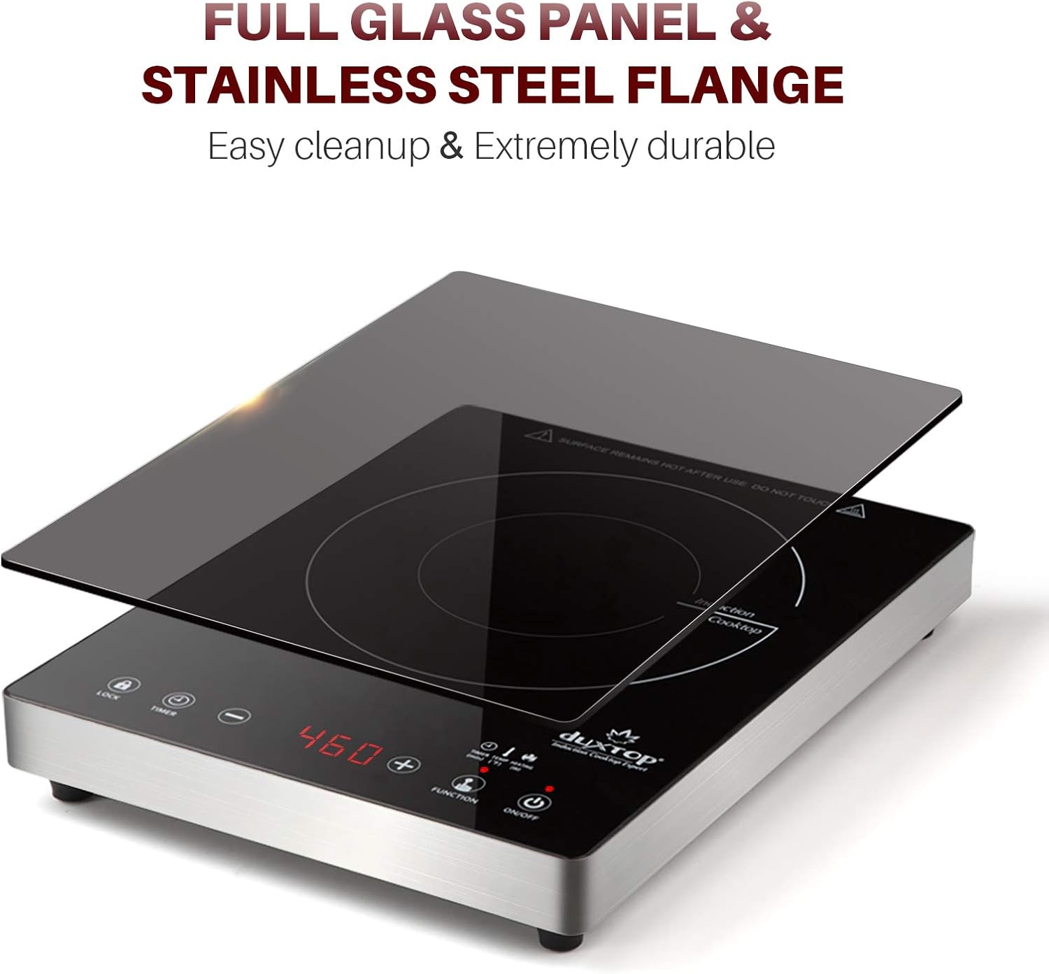 Duxtop Portable Induction Cooktop, High End Full Glass Induction Burner with Sensor Touch, 1800W Countertop Burner with Stainless Steel Housing, E200A, Black