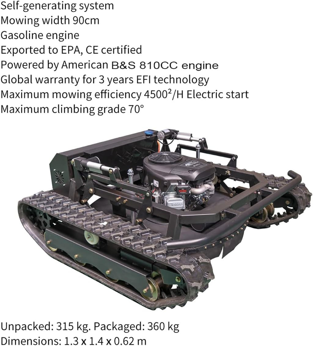 Remote-Controlled Tracked Robotic Lawnmower, Equipped with a 27hp High-Power Twin-Cylinder Engine and 48V Brushless Motor, All-Terrain Lawnmower, Climbing 65° Slope, Mowing Width 35.43 Inches