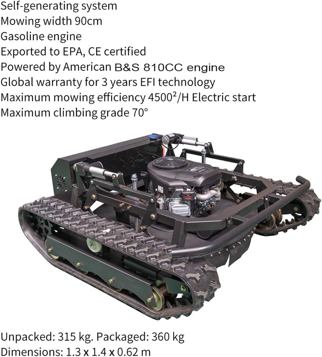 Remote-Controlled Tracked Robotic Lawnmower, Equipped with a 27hp High-Power Twin-Cylinder Engine and 48V Brushless Motor, All-Terrain Lawnmower, Climbing 65° Slope, Mowing Width 35.43 Inches