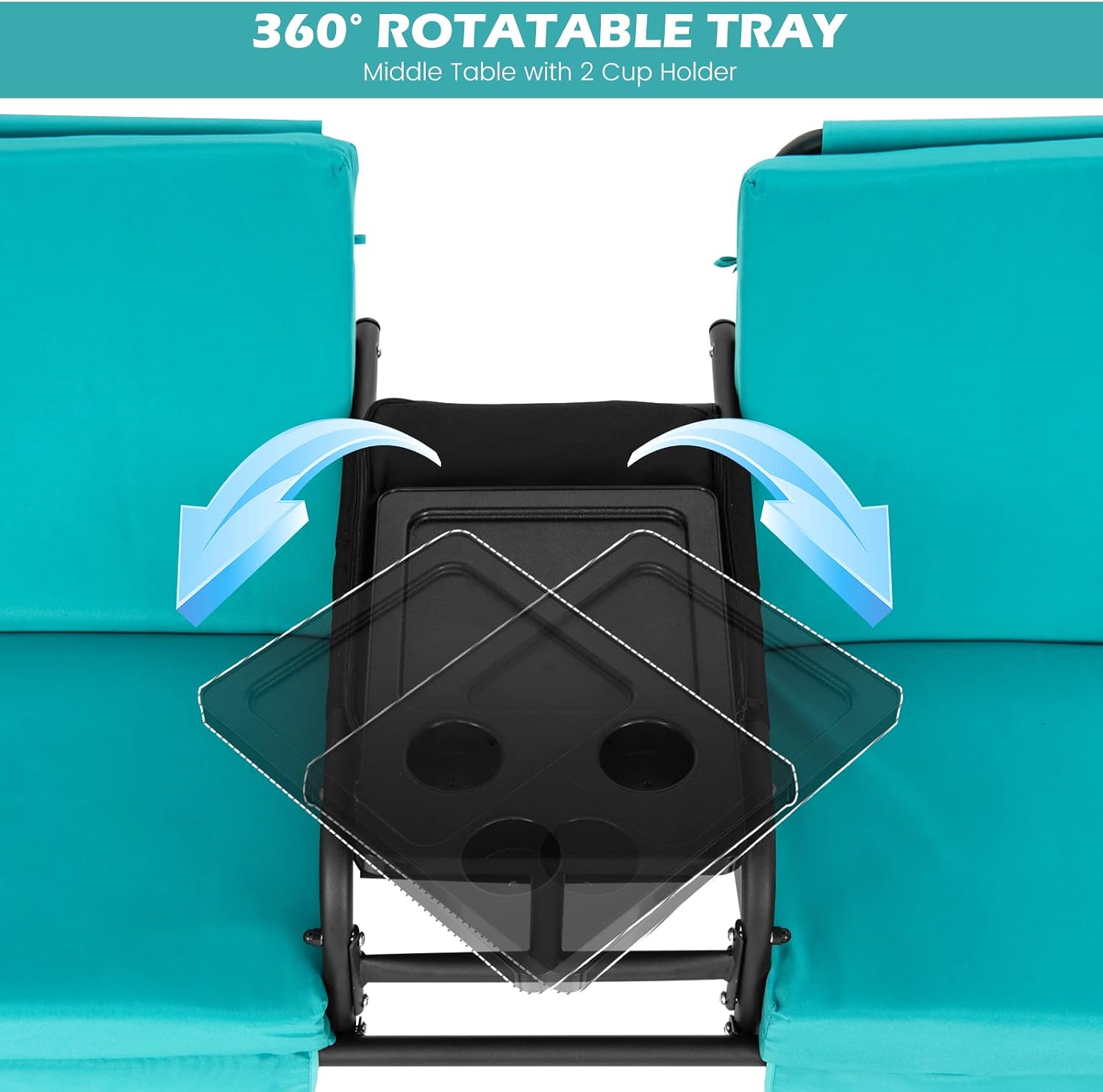 Tangkula 2 Person Porch Swing, Pivot Storage Table, Cooler Bag, 2 Cup Holders, Removable Cushions, Outdoor Patio Swing with Canopy for Backyard Balcony Poolside (Turquoise)
