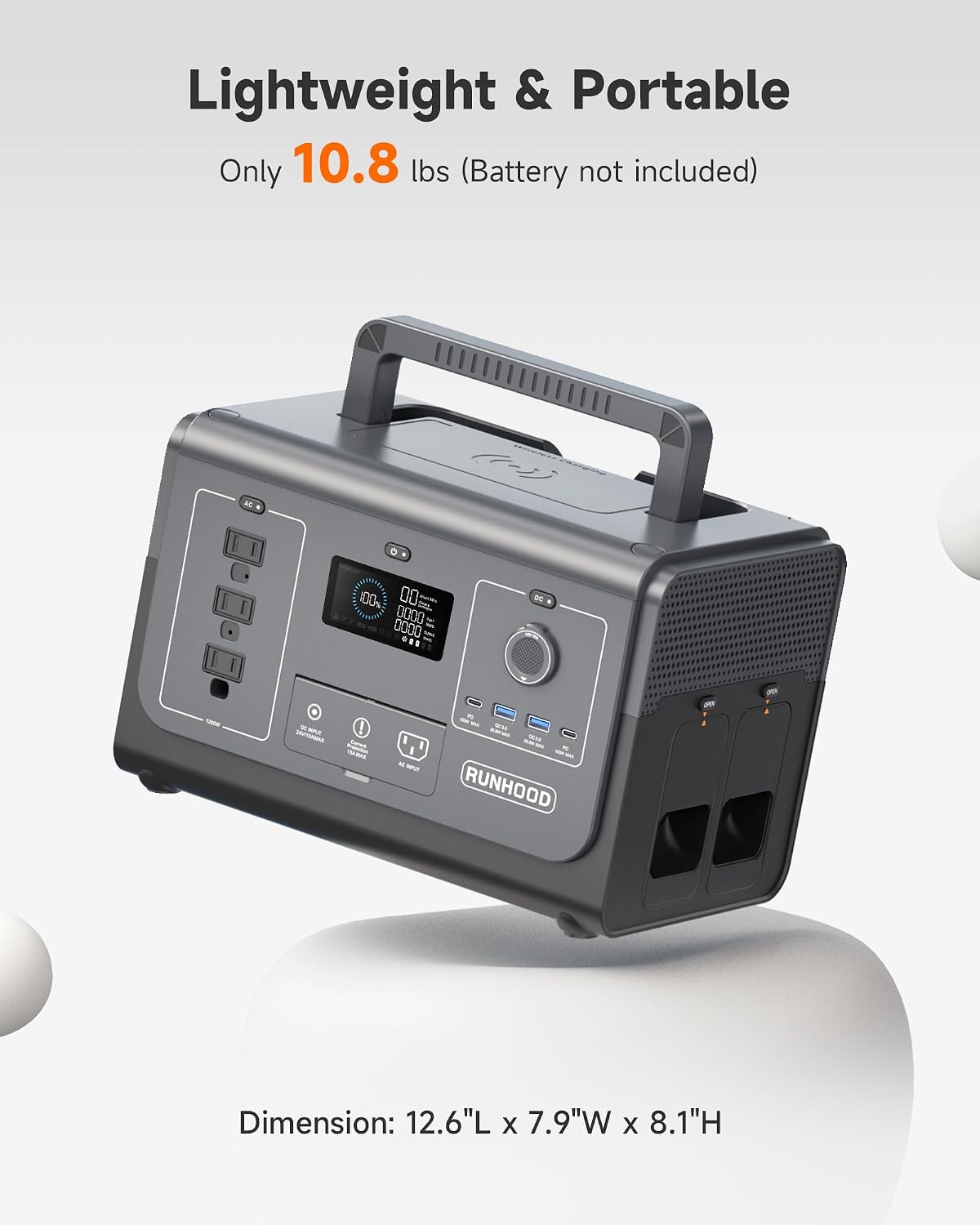 RUNHOOD Portable Power Station Rallye 1200 Max, 1296Wh Swappable&Replaceable Batteries, 3X1200W(Peak 2400W) Pure Sine Wave AC Solar Generator Qiuck Restore Power for Outdoors Camping/RVs/CPAP/HomeUse
