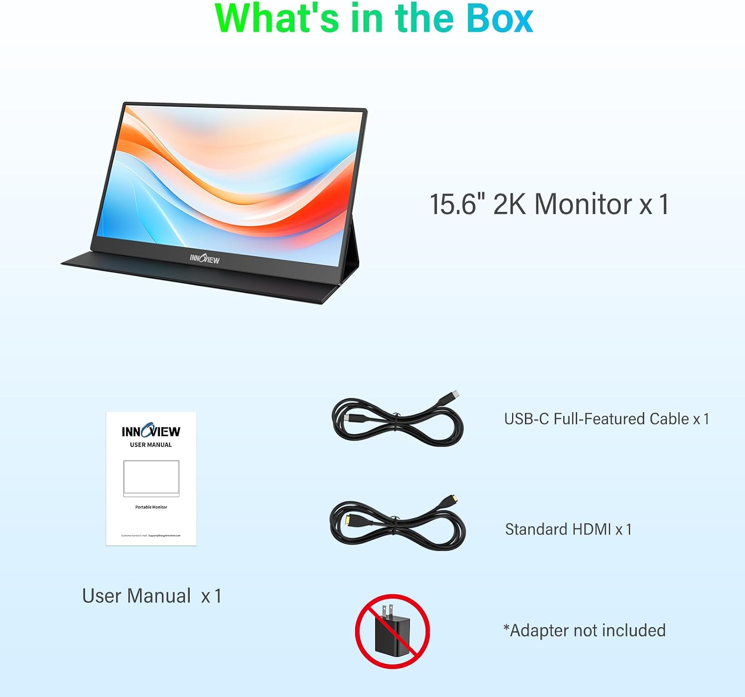 InnoView 2K Portable Monitor for Laptop 15.6' QHD 100% sRGB with Protective Sleeve, Built-in Speaker USB C Standard HDMI Ultra-Slim Travel Monitor for Laptop MacBook Phone PS Xbox Switch