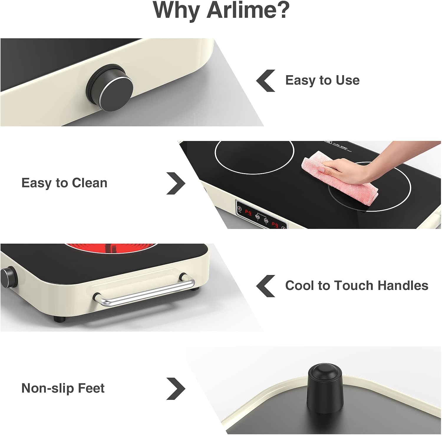 ANHANE 2200W Double Electric Cooktop: 12 Inch Portable Ceramic Infrared Hot Plate with 9 Power Levels & Timer - 110V/120V Countertop Burner with Reliable Knob Control, Works with All Cookware