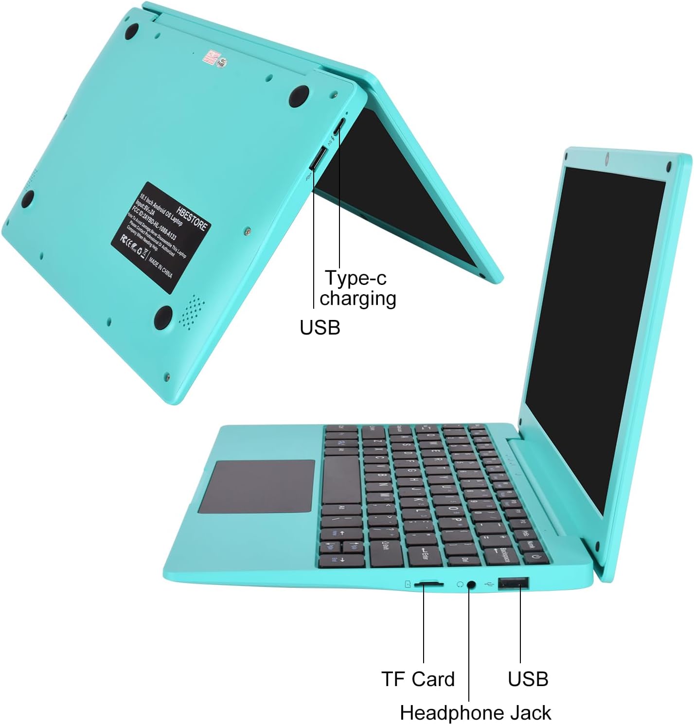 10.1Inch Laptop,Quad-Core Processor with Android 12.0 OS,2GB RAM,64GB EMMC,Built-in Camera,WiFi,USB Interface,Tpye-C Charging for Learning and Entertainment (Blue 2GB+64GB)