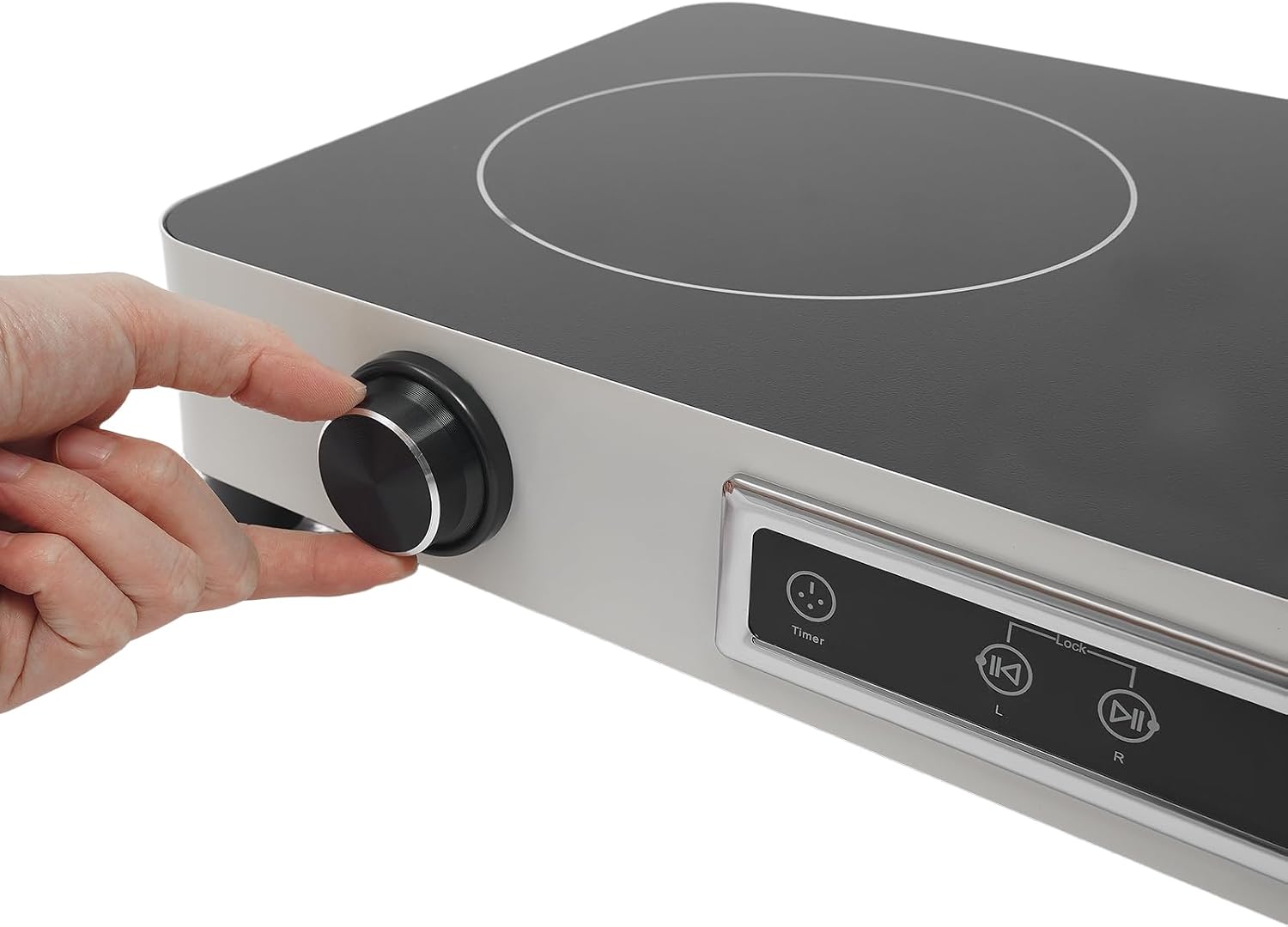 Double-Burner Electric Cooktop, Portable Double Induction Cook-top, 1100w Countertop Double Burner Ceramic Cooktop with 99min Timing Function, Child-Lock, Overheat Protection (Silver)