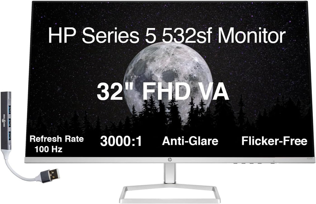 HP 32' FHD VA (1920x1080) Monitor Bundle with Docztorm Dock, 100Hz Refresh Rate, Anti-Glare, Flicker-Free, 2 x HDMI 1.4, 1 x VGA, Ideal for Home & Business, Black (2026 Latest Model)
