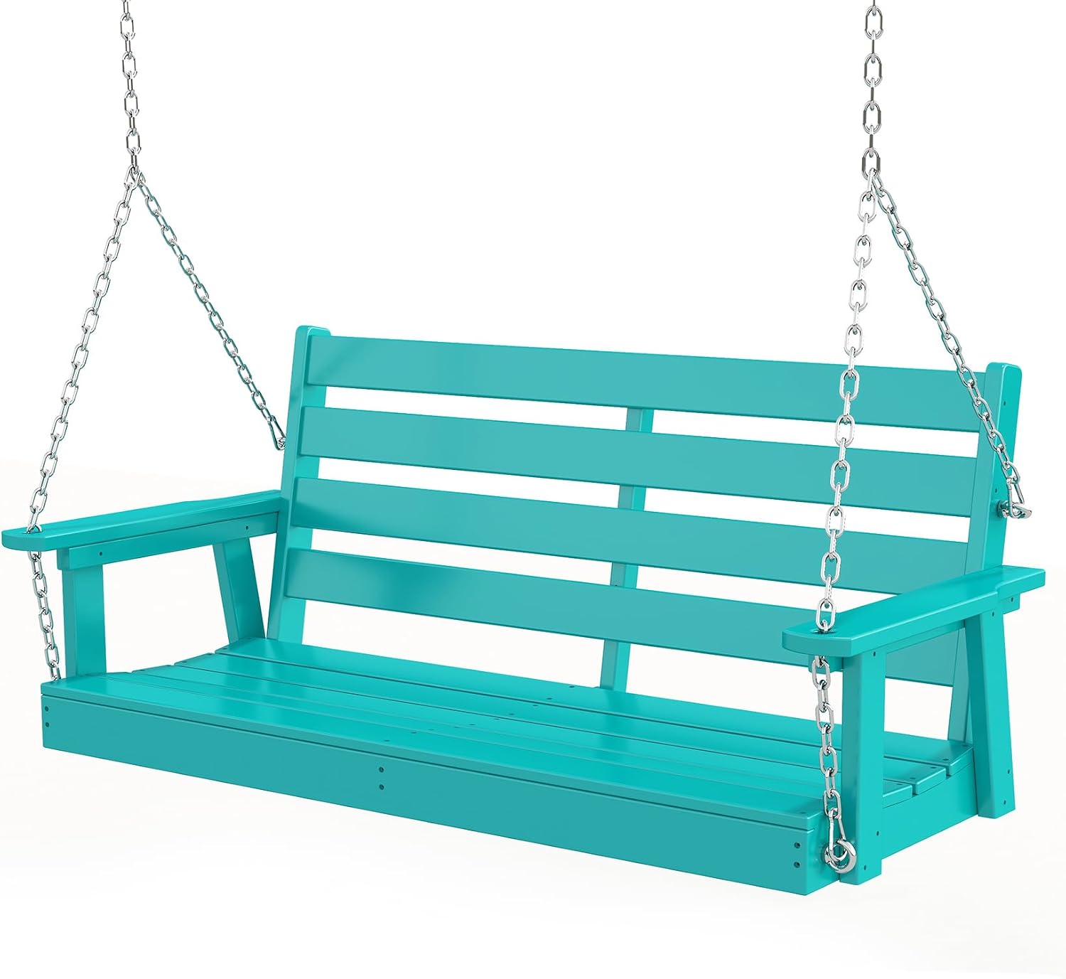 GREENVINES Porch Swing | 51'' | HDPE Plastic | for Outdoor Patio | All Weather | Waterproof Bench Swings | w/ 4 Stainless Steel Chains | Aqua