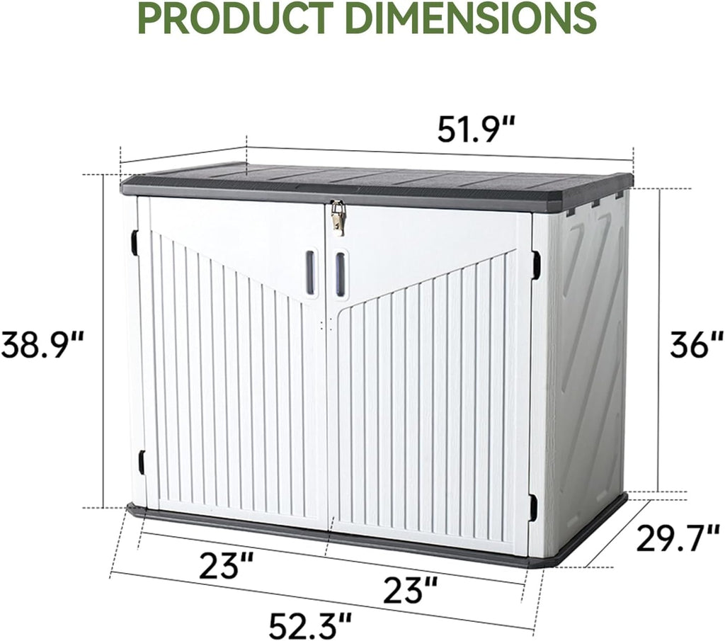 Aoxun Outdoor Storage Cabinet 35 Cu.Ft Resin Waterproof Horizontal Storage Shed for Garbage Bin, Generator, and Lawn Mower (White)