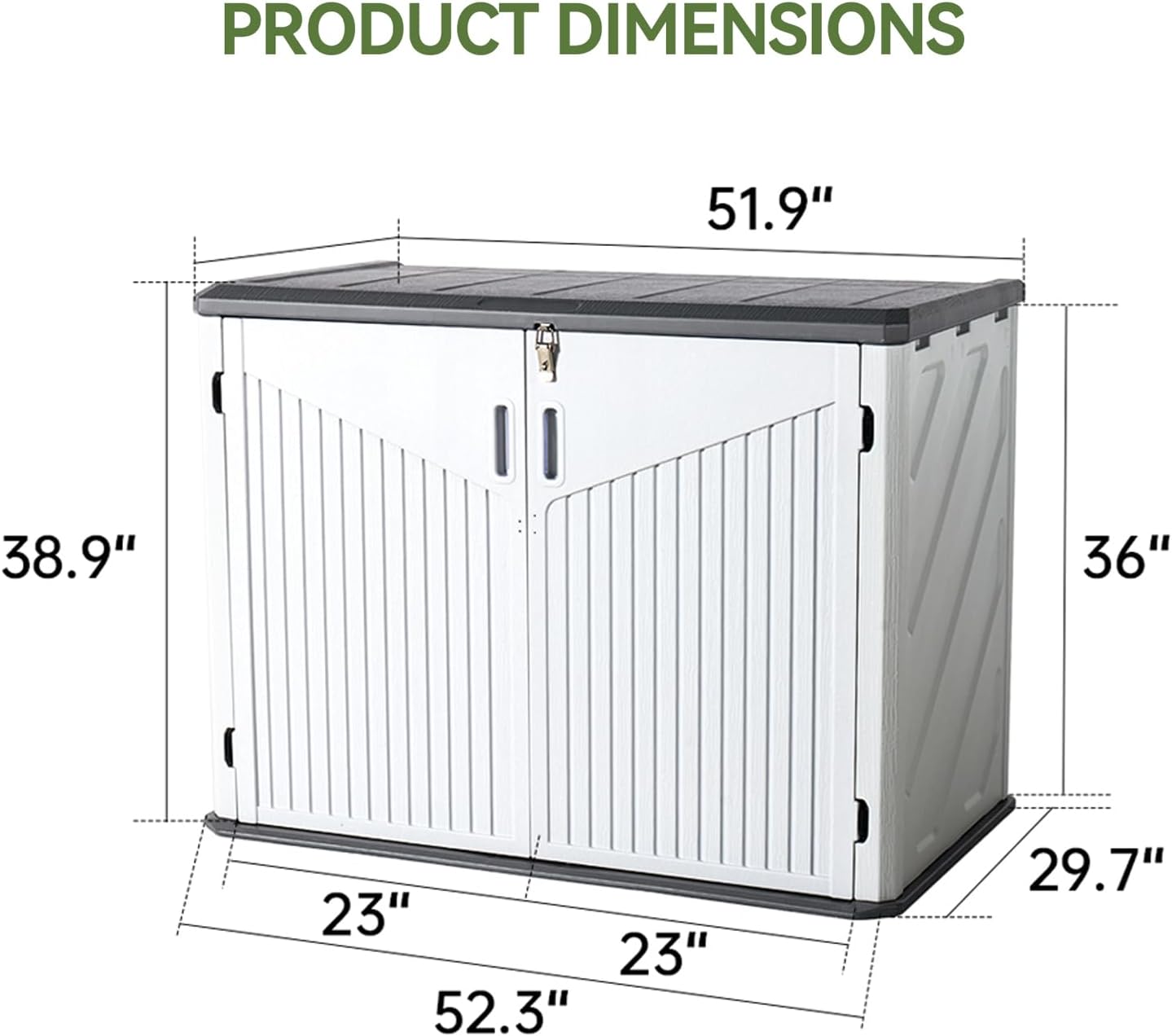 Aoxun Outdoor Storage Cabinet 35 Cu.Ft Resin Waterproof Horizontal Storage Shed for Garbage Bin, Generator, and Lawn Mower (White)
