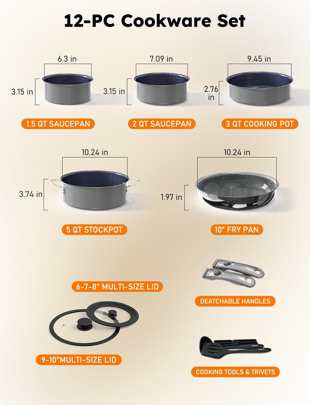 Pro DUXANO Ceramic Pots and Pans Set & 2026 Upgraded Hybrid 3-Ply Stainless Steel Frypan, 2X Non Stick, High Heat Sear, PFAS PTFE PFOA Free Non Toxic Induction Cookware,Removable Handle,Oven Safe,12PC