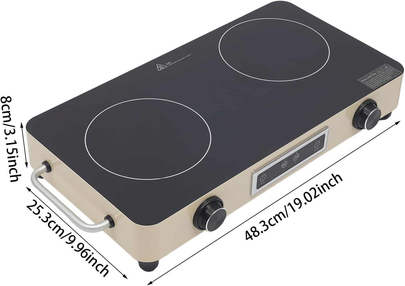 Double-Burner Electric Cooktop, Portable Double Induction Cook-top, 1100w Countertop Double Burner Ceramic Cooktop with 99min Timing Function, Child-Lock, Overheat Protection (Cream Yellow)