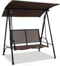 HAPPYGRILL 2-Person Patio Swing with Canopy, Heavy-Duty Metal Frame, Breathable Seat Fabric, Outdoor Loveseat Swing for Backyard, Balcony, Poolside