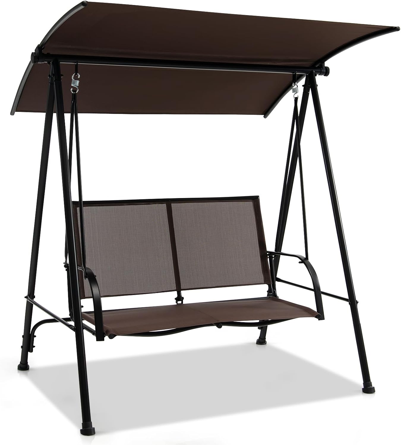 HAPPYGRILL 2-Person Patio Swing with Canopy, Heavy-Duty Metal Frame, Breathable Seat Fabric, Outdoor Loveseat Swing for Backyard, Balcony, Poolside