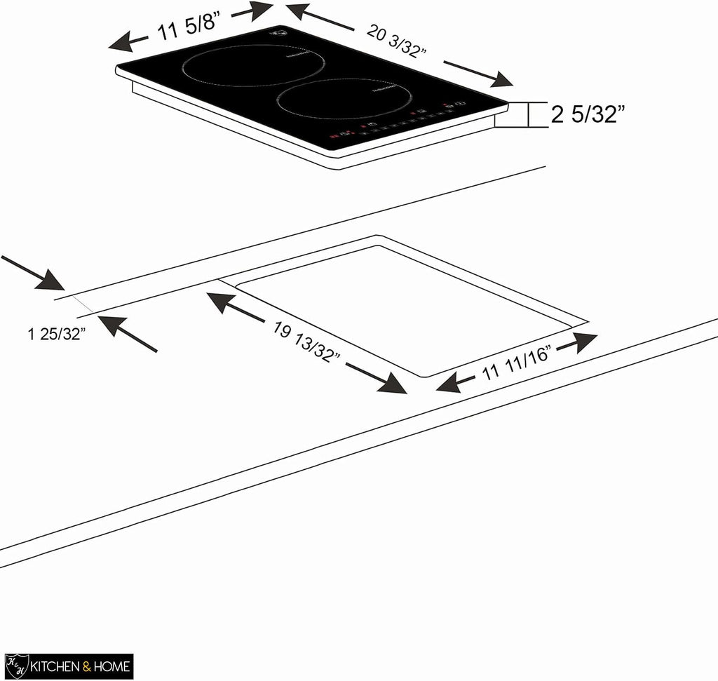 K&H 2 Burner 12 Inch Built-in Induction Electric Stove Top Ceramic Cooktop 120V 1800W INDV-1802-120