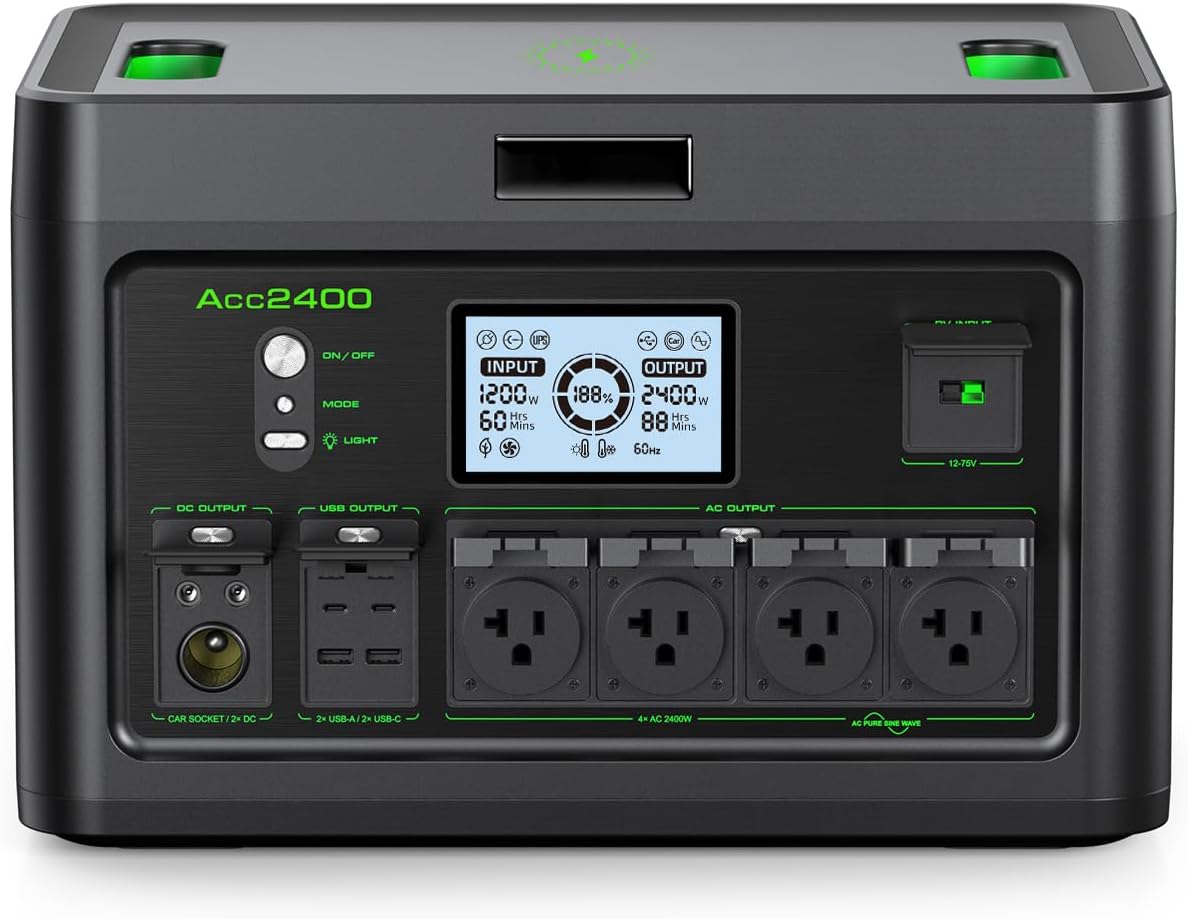 2400W Portable Power Station 1843Wh Solar Generator, Home Battery Backup, LiFePO4 Battery Supply with 12 Outlets(2400W AC Outlets,4800W Peak), USB-C PD100W,2Hrs Fast Charge, RV Travel