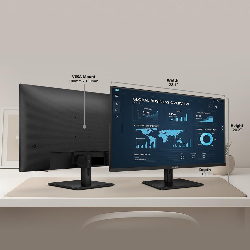 Philips 32E1N1100L 32'' Frameless Monitor, FHD 1920 x 1080, VA Panel, Adaptive-Sync 100Hz, VESA, 4Yr Advance Replacement Warranty, Black