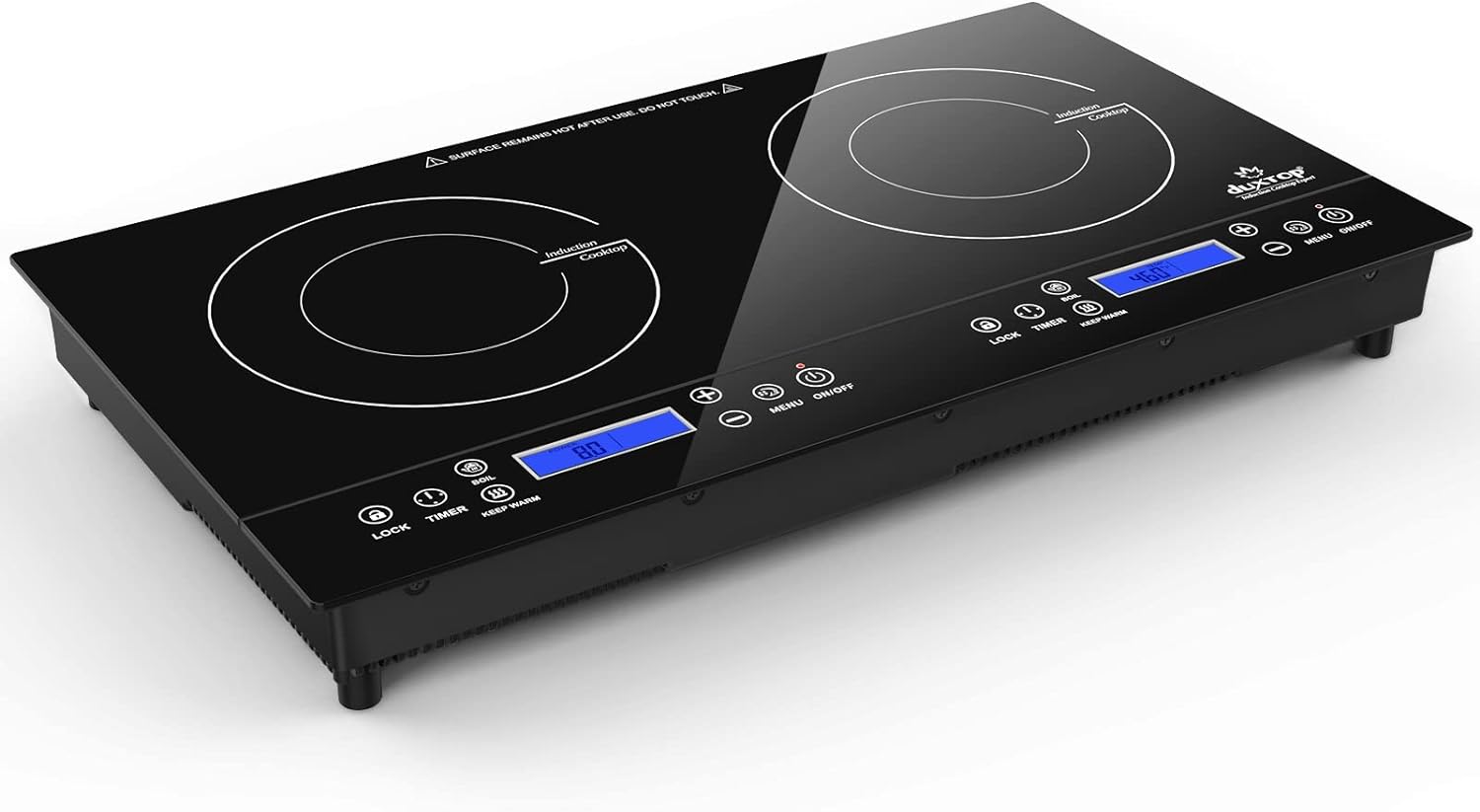 Duxtop LCD 1800W Portable Induction Cooktop 2 Burner, Built-in Countertop Burners with Sensor Touch Control, Electric Cooktop with 2 Burner, Electric Double Induction Burner for Cooking, 9720LCBI