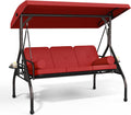 Betterland 3-Seat Patio Swing Chair, Outdoor Porch Swing with Pillows, Cushions & Cup Holders, Adjustable Canopy Outside Bench Swing for Backyard, Porch, Garden(Red)