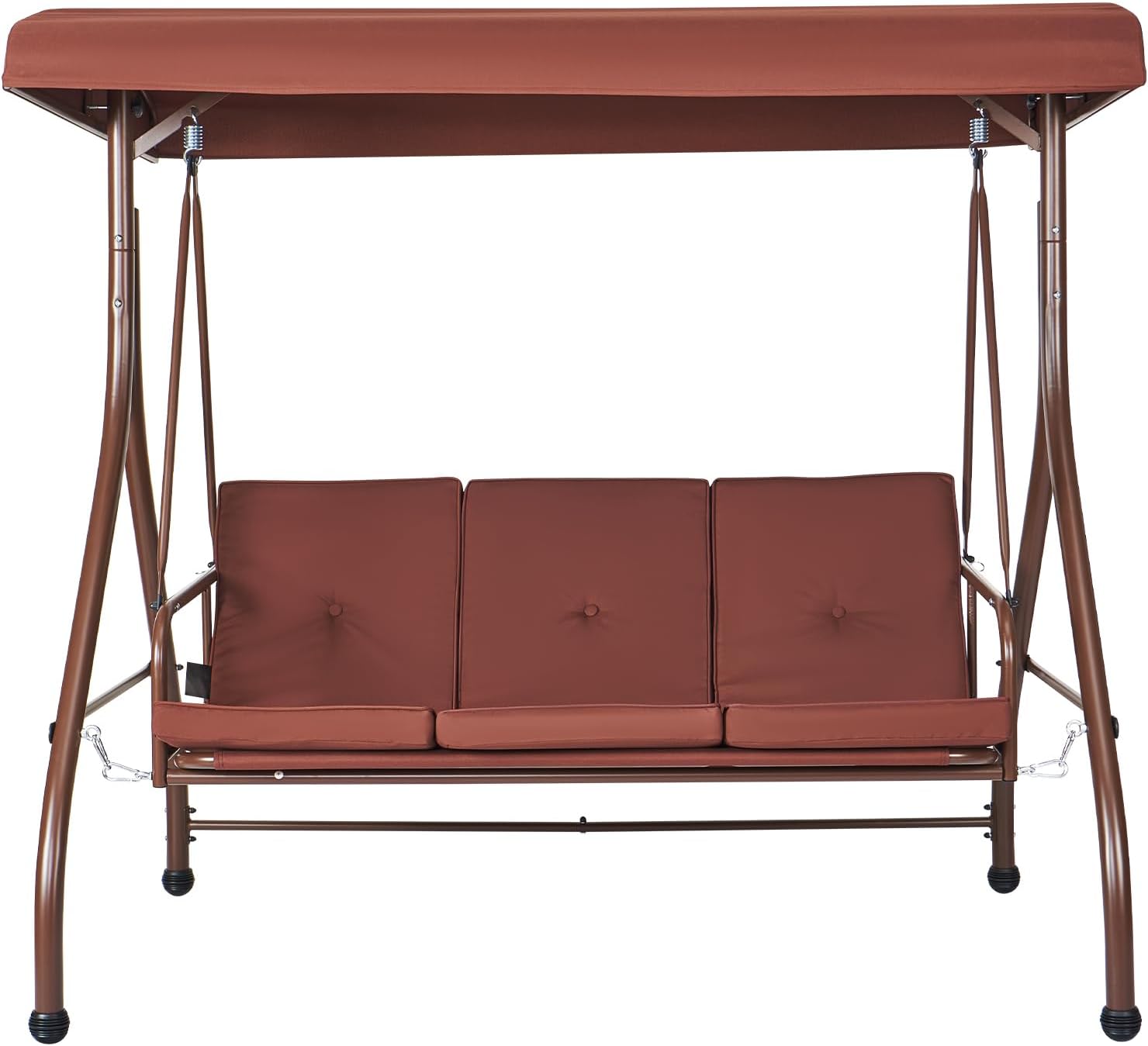 VEVOR 3-Seat Patio Swing Chair, Converting Canopy Swing, Outdoor Patio Porch with Adjustable Canopy, Removable Thick Cushion and Alloy Steel Frame, for Balcony, Backyard, Poolside, Brown