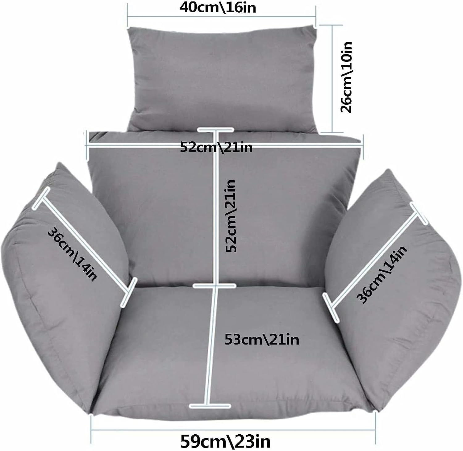 Egg Chair Cushion Only, Outdoor Hanging Swing Chair Cushion, Hanging Egg Chair Cushion Thick, Washable Cover Hanging Hammock Chair Cushion for Garden, Chair Pads Replacement Grey