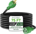 RVGUARD 3 Prong 30 Amp 75 Foot Generator Extension Cord, NEMA L5-30P/L5-30R 125V 10 Gauge SJTW Generator Power Cord with Cord Organizer, ETL Listed