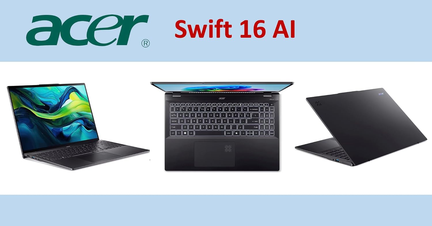 acer Swift 16 AI Laptop Copilot + PC 16.0' Touch OLED 2.8K Display (Intel Ultra 7-256V (Beats i9-14900k), 16GB LPDDR5X, 2TB SSD, Backlit KB, Fingerprint, 2 TB 4, Win 11 Pro) w/DKZ USB Port Expander